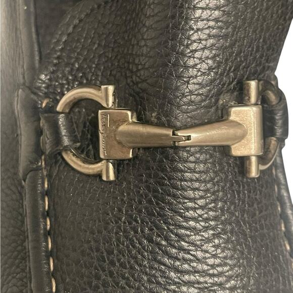 Salvatore Ferragamo Mens Black Pebble Leather Side Buckle Loafer Dress Shoe 10.5